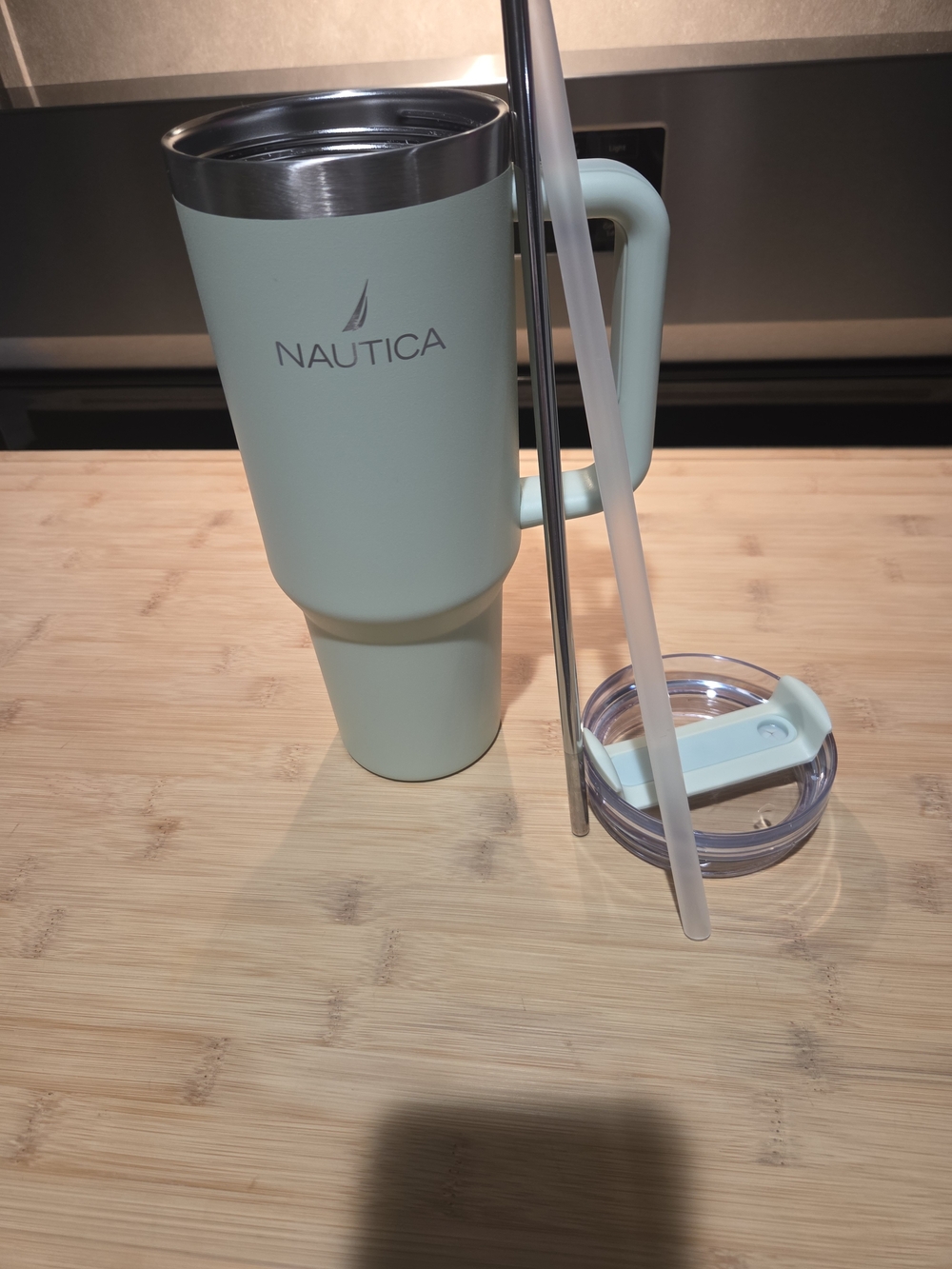 New Nautica Mint Green Insulated Travel Mug with Handle and Lid 2 Straws